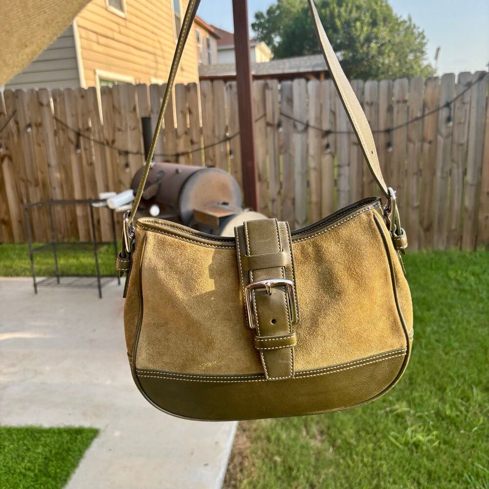 Y2K VINTAGE COACH HAMPTON SUEDE HOBO BAG 7589 IN GREEN
